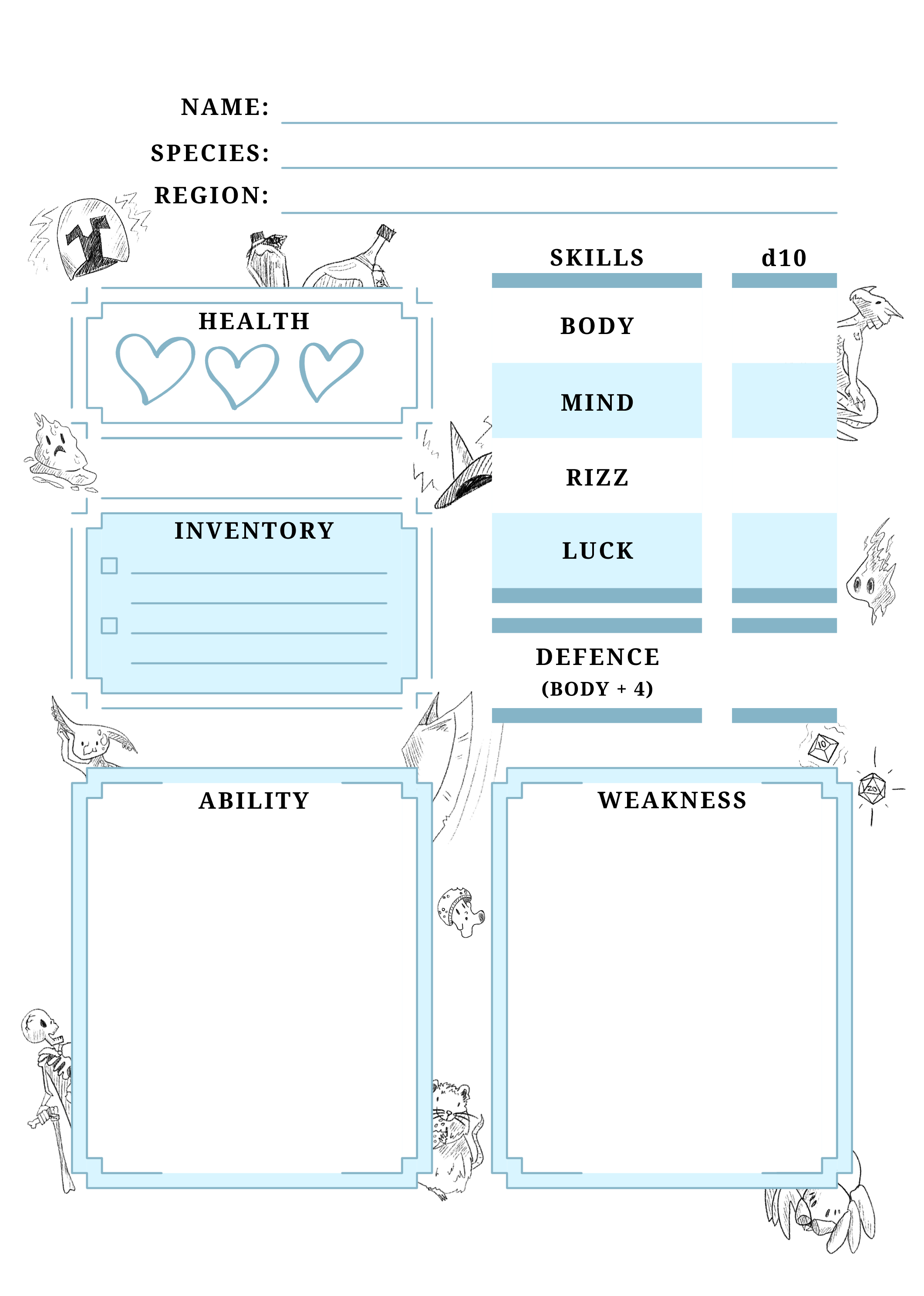 First Encounter: Character Sheets