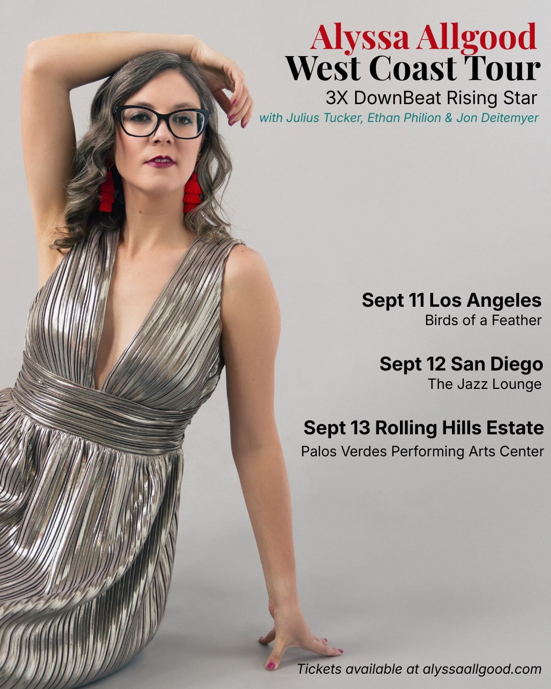 Absolutely thrilled to make my California debut with my band next month! ☀️

Sept 11 @birdsofafeatherjazzlounge 
Sept 12 @thejazzlounge.live 
Sept 13 @pvpanorristheatre 

If you&rsquo;re in these cities, please come out and spread the word! See you s
