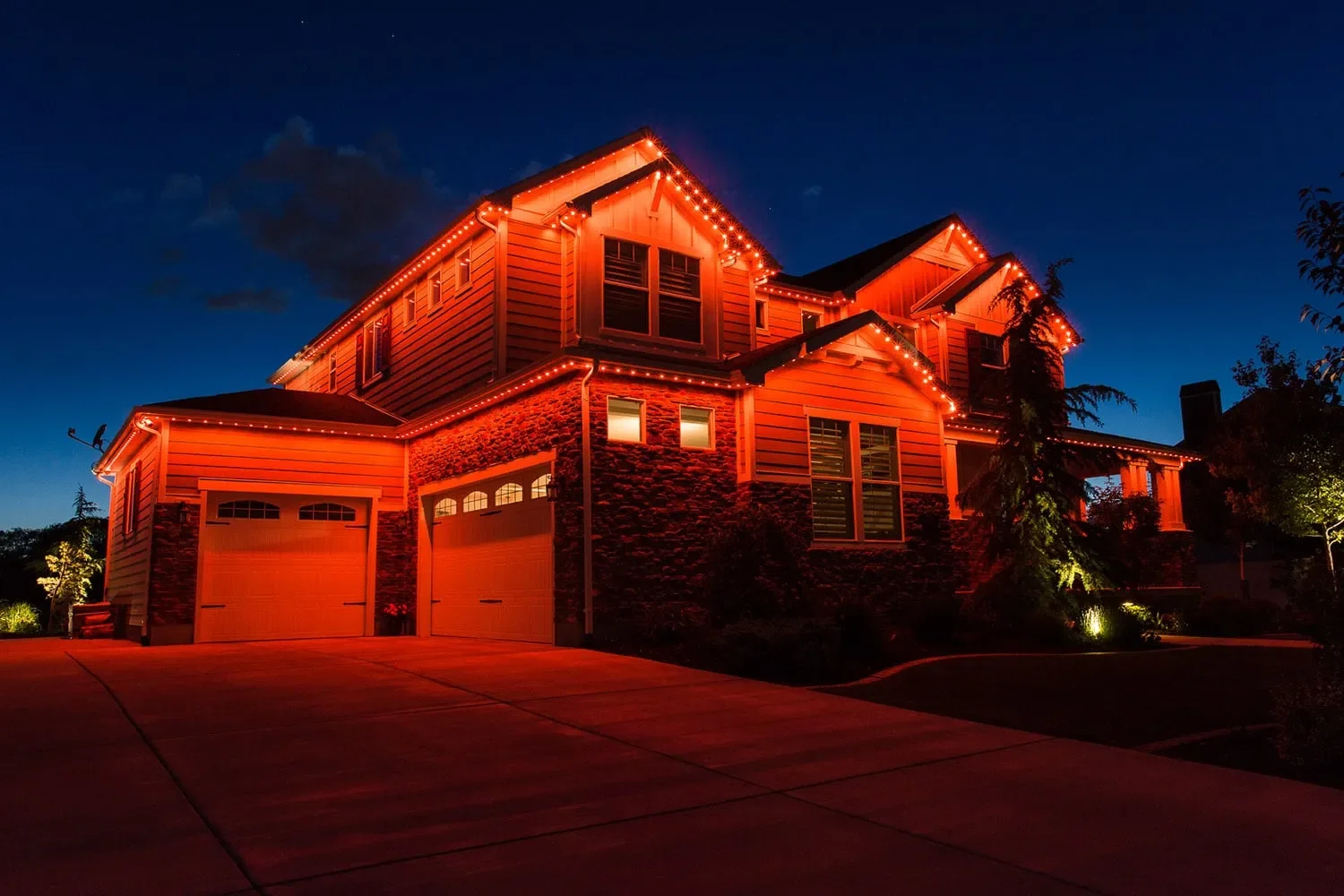 Professional permanent lighting enhancing curb appeal in Mandan, ND