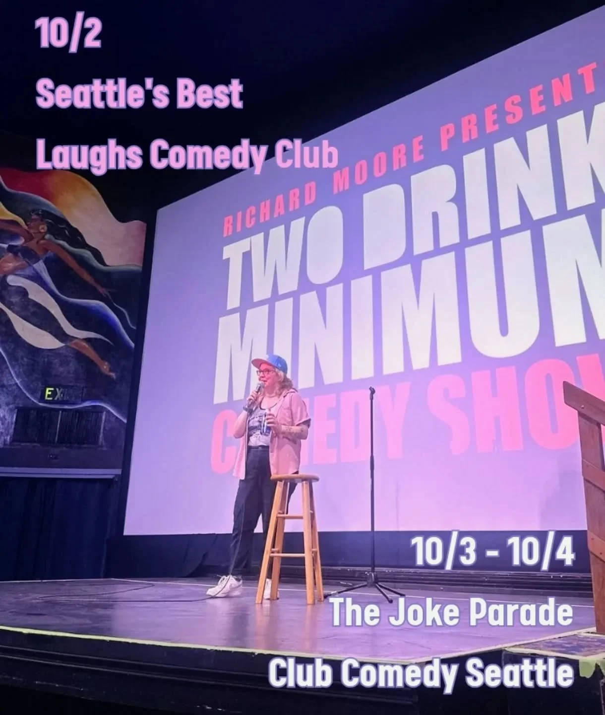 Upcoming Shows:

Thurs I'll be @laughscomedyseattle for Seattle's Best ☕

Fri &amp; Sat you have 4 chances to catch me on The Joke Parade @clubcomedyseattle 🃏

Come hear my hot takes about being a bi baseball fan or whatever it is I talk about. 

#c