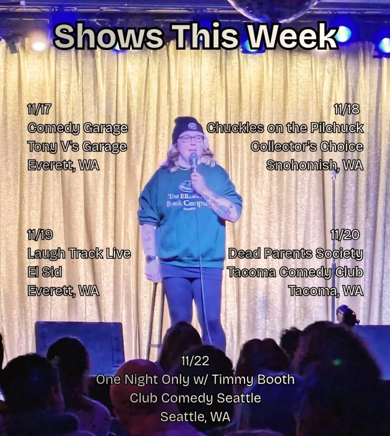 Bopping around the Puget Sound this week telling jokes!

Info &amp; tickets for all upcoming dates can be found on my website 🔗

#comedy #comedyshow #comedyclub #standupcomedy #comedian #standupcomedian #seattle #tacoma #pugetsound