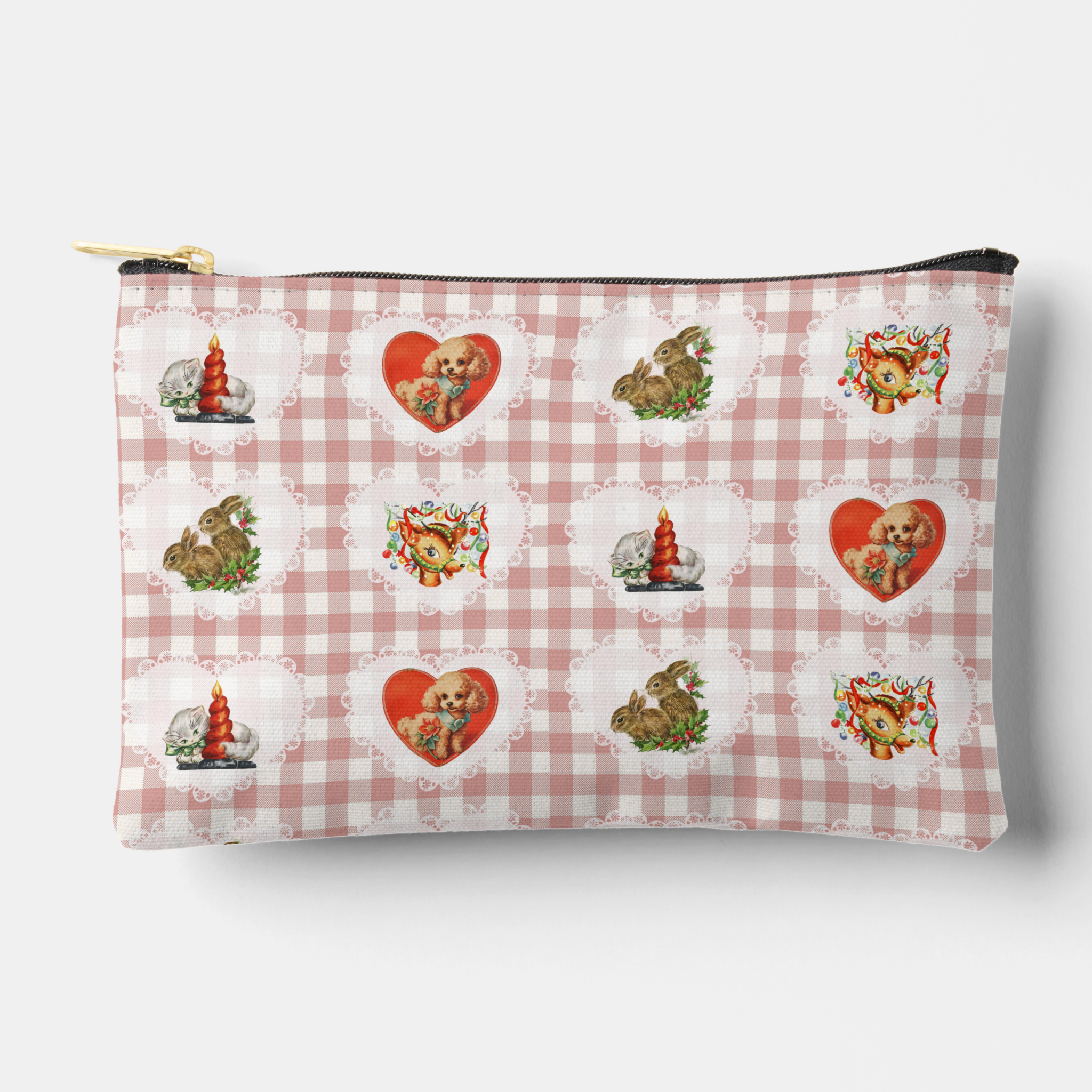 Zazzle Retro Vintage Coquette Baby Animals Gingham Accessory Pouch (Front).png