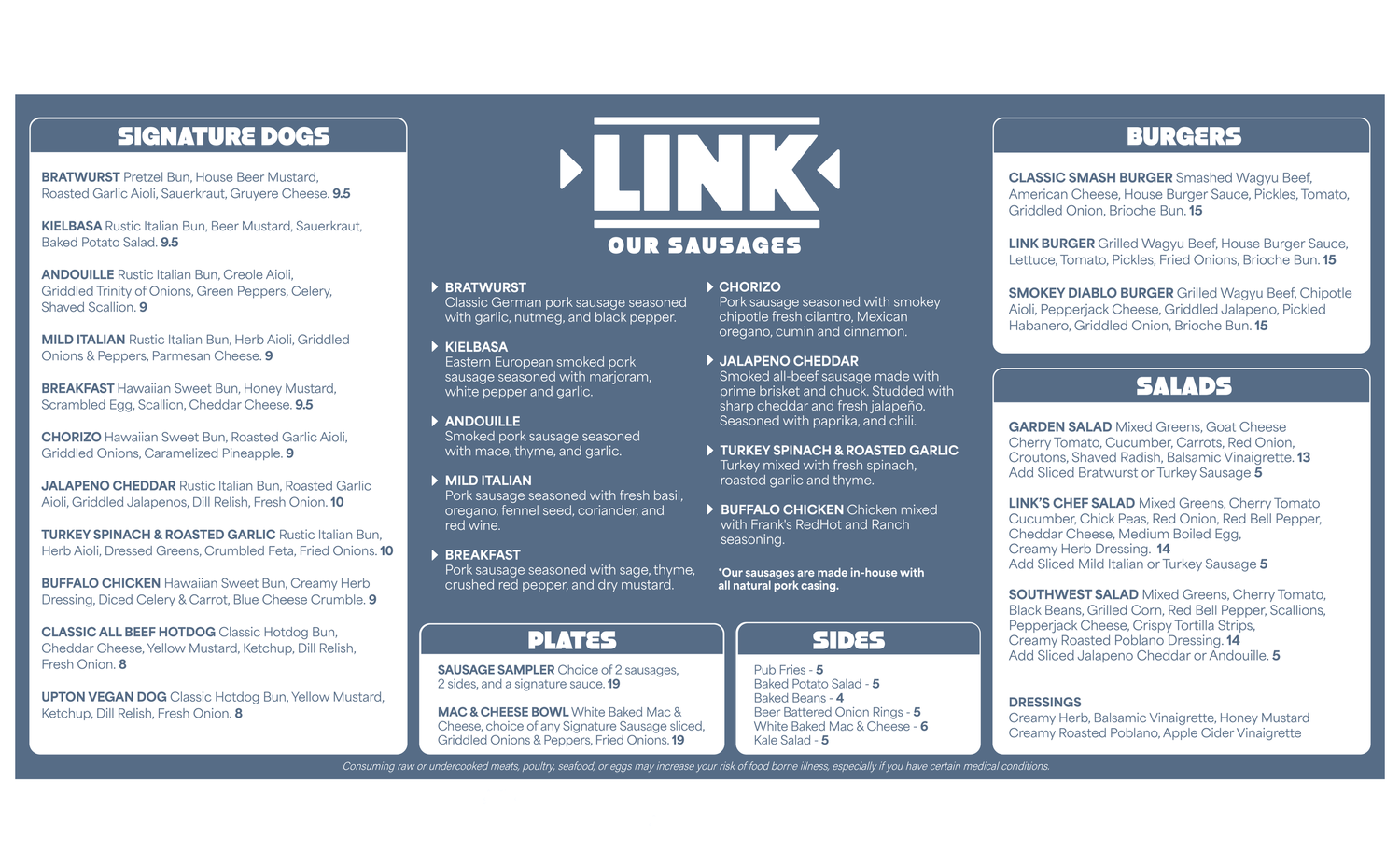 Link Os Menu Menu | Explore & Order Now | LINK Sausages & Beer Midtown Tallahassee