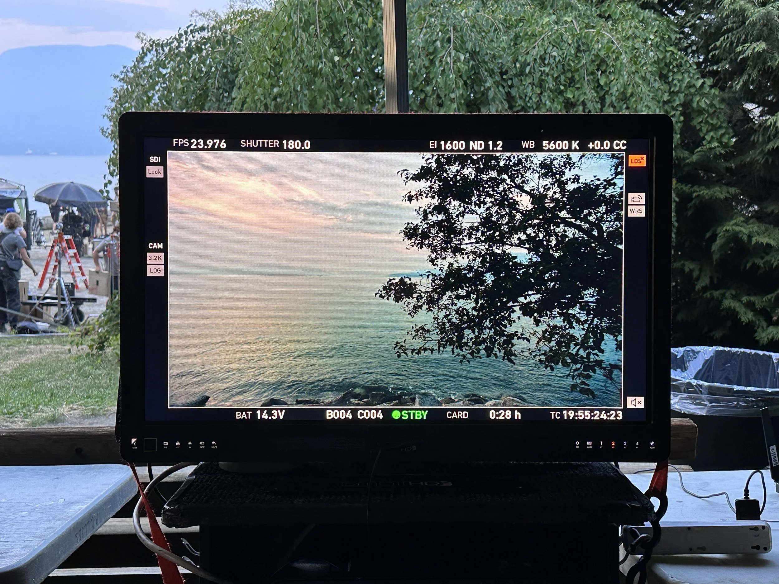 Digitech screen showing ocean on an open air set, Vancouver, BC
