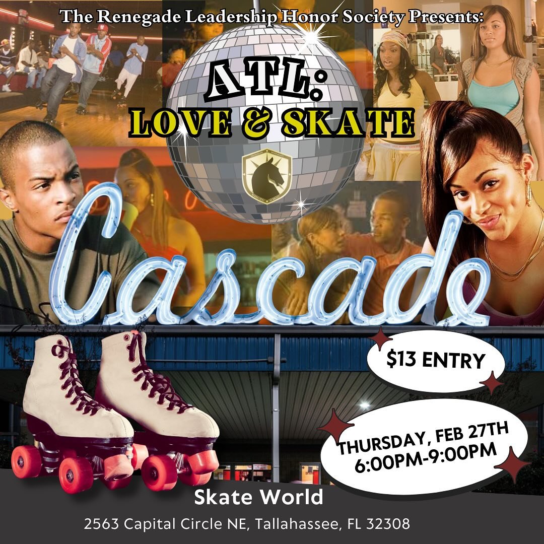 Renegade Leadership Honor Society presents ATL: Love &amp; Skate 🛼❤️🎶
Come vibe with us for a night of fun, music, and smooth moves on the rink! Bring your best drip, rock some long socks, and don&rsquo;t forget your photo ID&mdash;you must be 18+ 