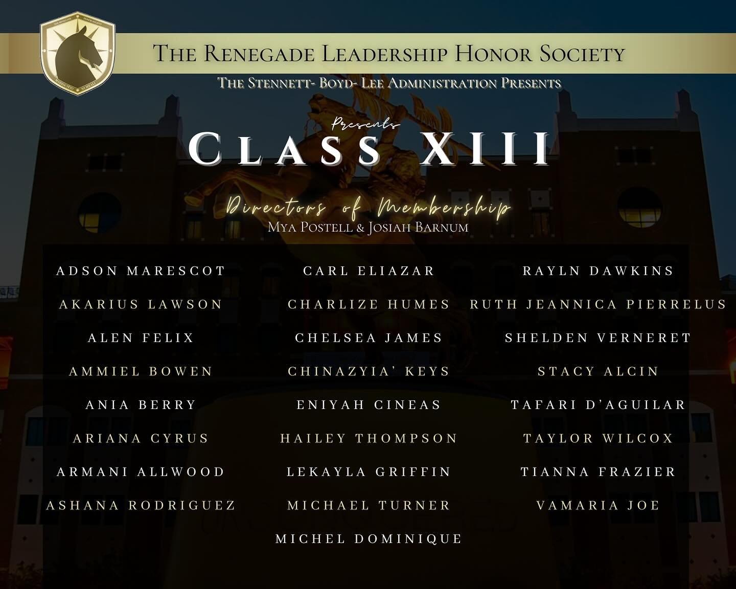 INTRODUCING CLASS XIII 📣

The Renegade Leadership Honor Society congratulates our newest members for this prestigious achievement ! ✨ These leaders have been selected for their passion and dedication to our University. Thank you for being a part of 