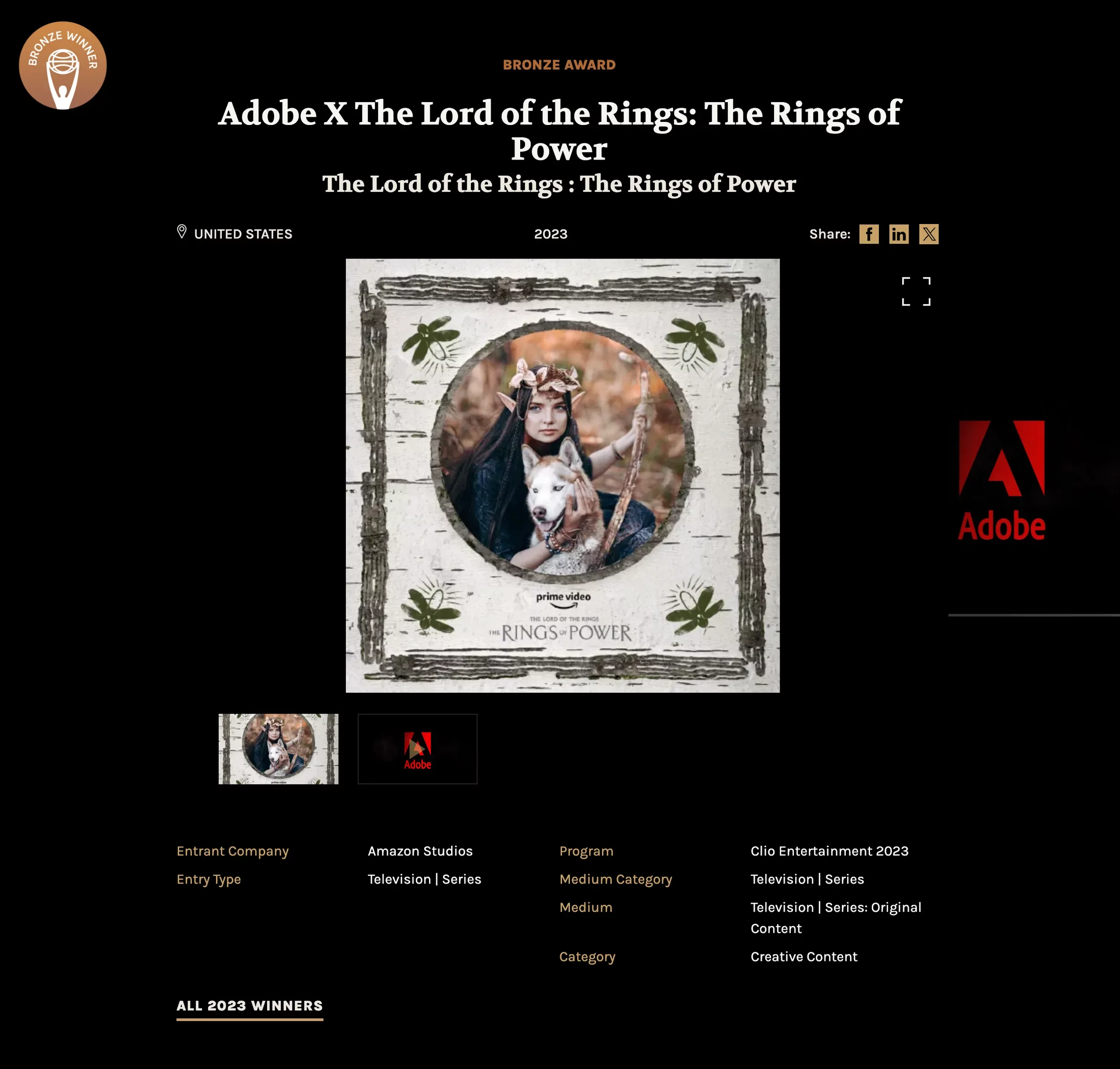 Rich Clum Clio Award Amazon Lord of The Rings