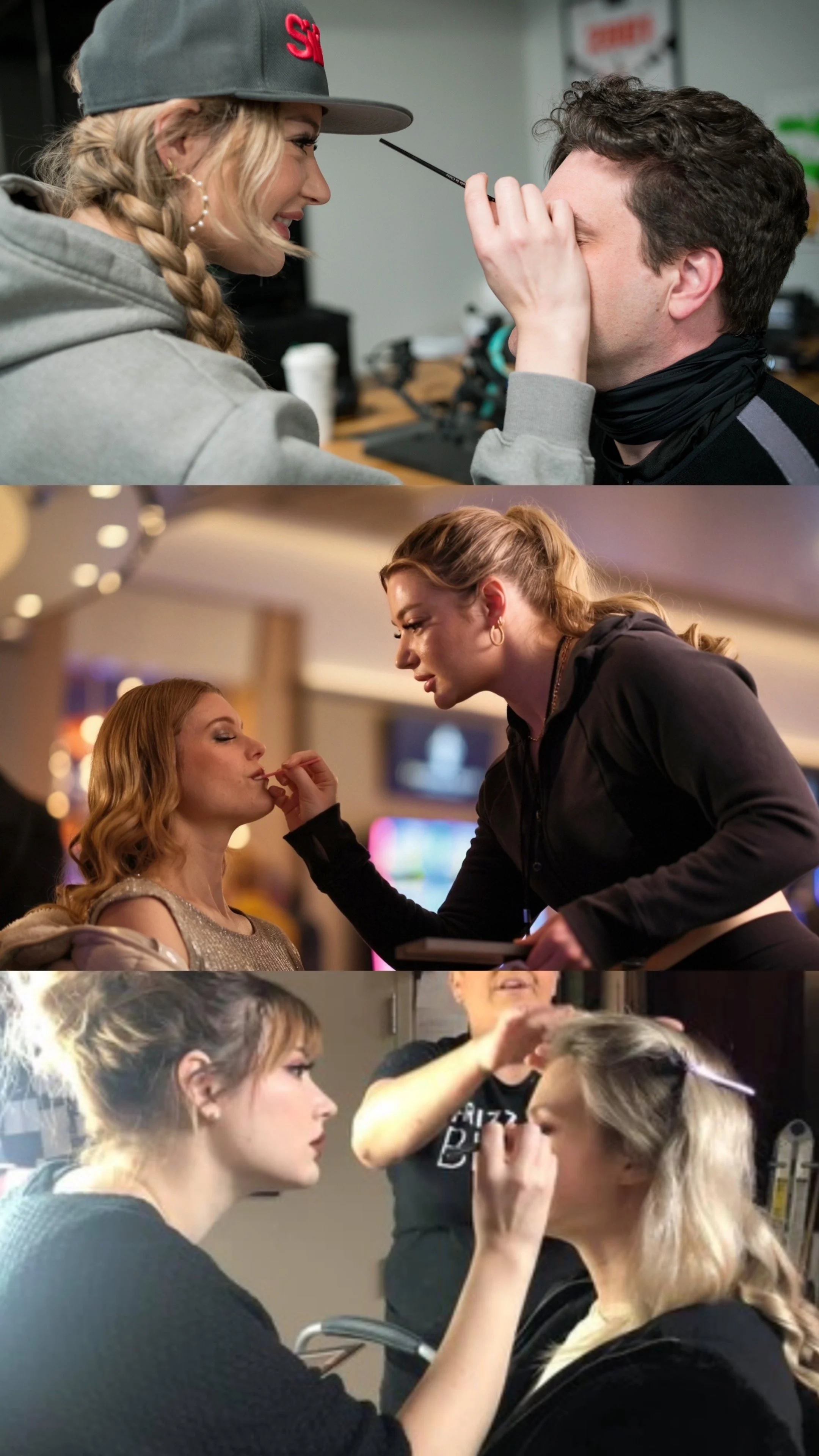 On-set makeup and hair styling for commercial video shoot