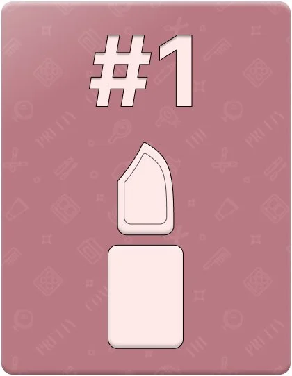 A card with a pink background and the text '#1' at the top, featuring an illustration of a nail polish bottle and a rectangular block.
