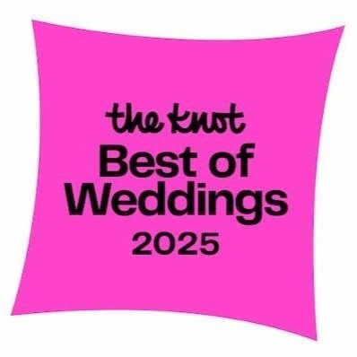 Pink background with black text reading "the knot Best of Weddings 2025".