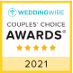 WeddingWire Couples' Choice Awards 2021 badge with five stars and gold background