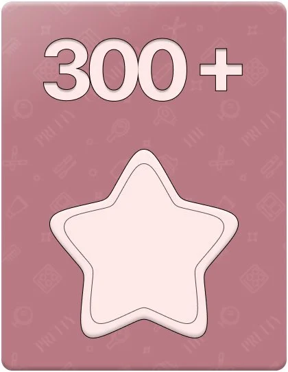 A graphic with a pink background showing the text '300+' above a white star-shaped object.
