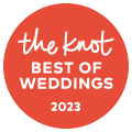 Red circular badge with white text reading 'the knot BEST OF WEDDINGS 2023'.
