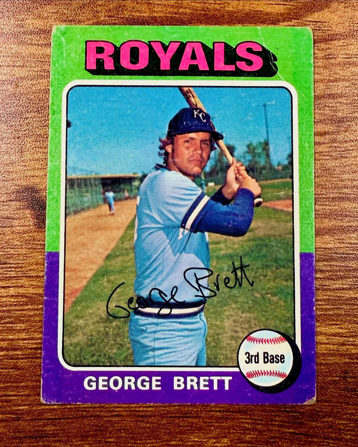 Card 2/13 from &lsquo;B&rsquo; in the alphabetized part of the PC: 1975 Topps George Brett RC. Could I upgrade this copy? Absolutely, but this is the one my dad bought for me in 2002. Nostalgia FTW #1975 #topps #hof #royals