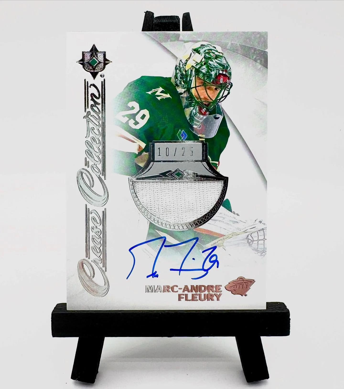 2023-24 Ultimate Collection Marc-Andre Fleury Crease Collection Jersey Auto /25

I remember when I first saw this design with Flower get solicited&hellip;I really liked the combination of photo and mem die-cut being shaped like a crease/glove. My bud