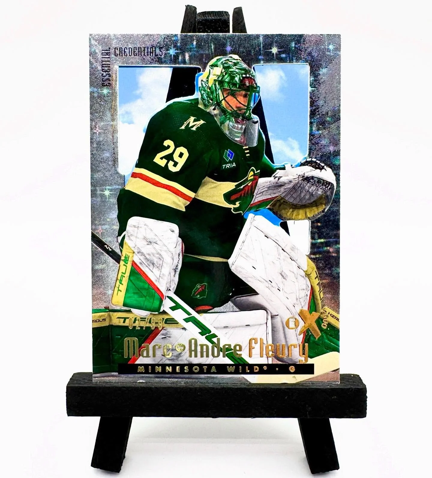 2023-24 E-X 2000 Marc-Andre Fleury 
Essential Credentials /99

From the announcement of this set, and knowing Flower was in the checklist, this was card #1 I wanted from the set. Fleury has never had an Essential Credentials until now! To say I was b
