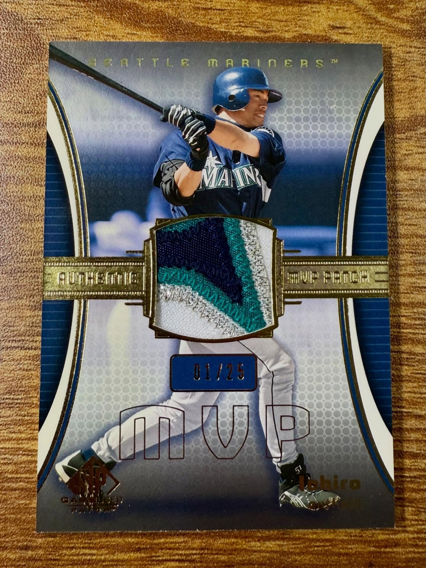 2004 Upper Deck SP game used MVP patch /25. This is the prime years of UD baseball patch design, and this one is an absolute beauty. #upperdeck #ichiro #patch # gameused