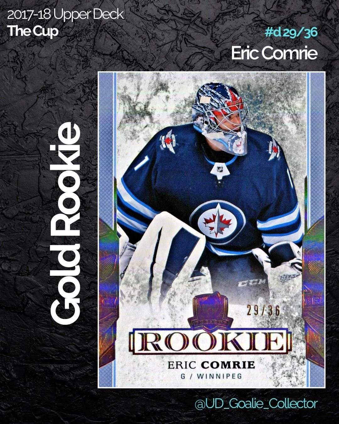 ericcomrie1995 Is one of the most unique personalities in the NHL and a goalie who I admire for being himself day in and day out. 

Fun fact about Eric: He only drinks water! 

#ericcomrie #upperdeckthecup #goaliecollector