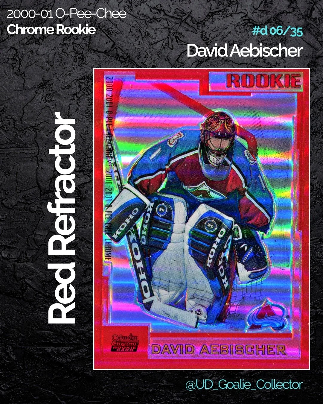 Happy Easter! I'm excited to post this beautiful Red Refractor from 2000-01 O-Pee-Chee Chrome!

#davidaebischer #opeecheechrome #goaliecollector