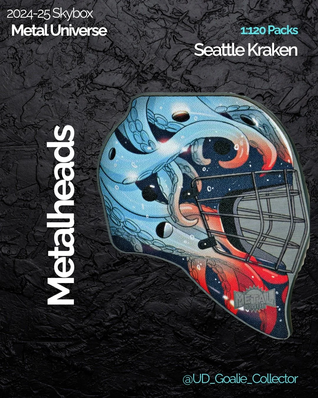 I love die-cut's...but who would have thought a die-cut metal goalie insert would make its way to Metal Universe?! What a fun set for team collectors!

#seattlekraken #skyboxmetaluniverse #goaliecollector
