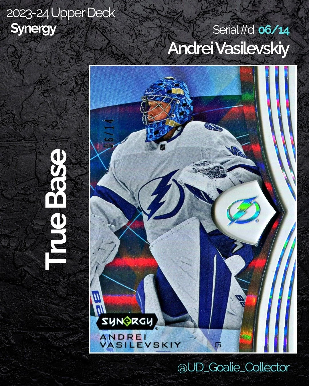 Who doesn't love Synergy True Base cards?! These remain a favorite within my goalie collection and while Synergy is gone, hopefully we see them return in some form or fashion.

#andreivasilevskiy #upperdecksynergy #goaliecollector