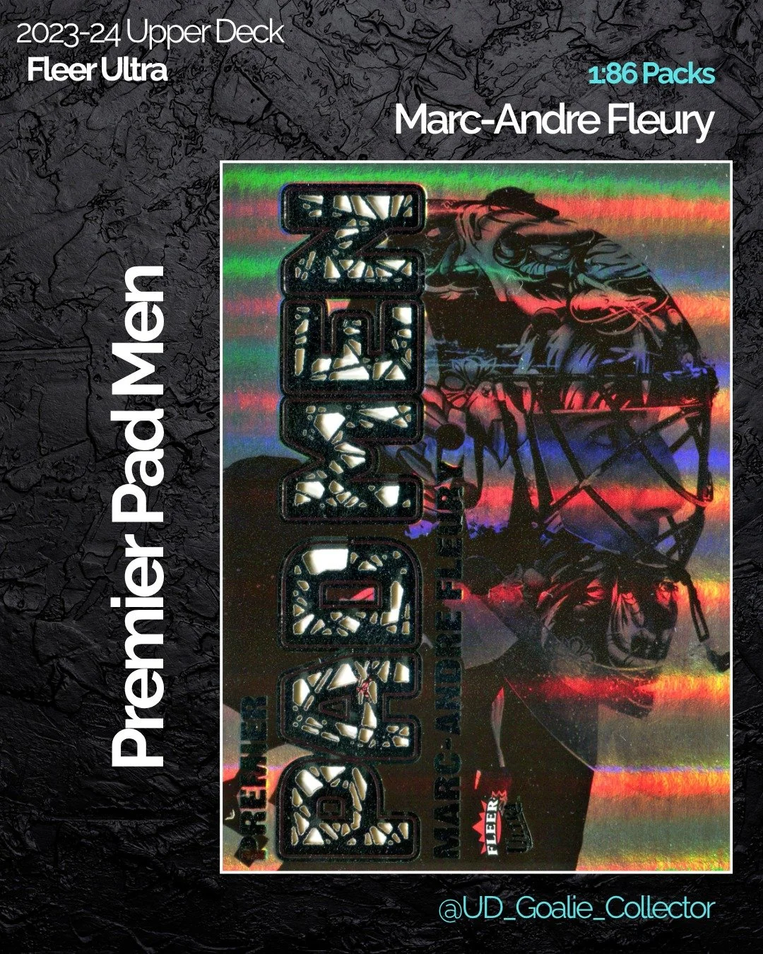 Flower makes his first appearance with the new layout! This is a card I love dearly due to how excited I was when I saw a digital version before it got printed!

#marcandrefleury #fleerultrahockey #goaliecollector