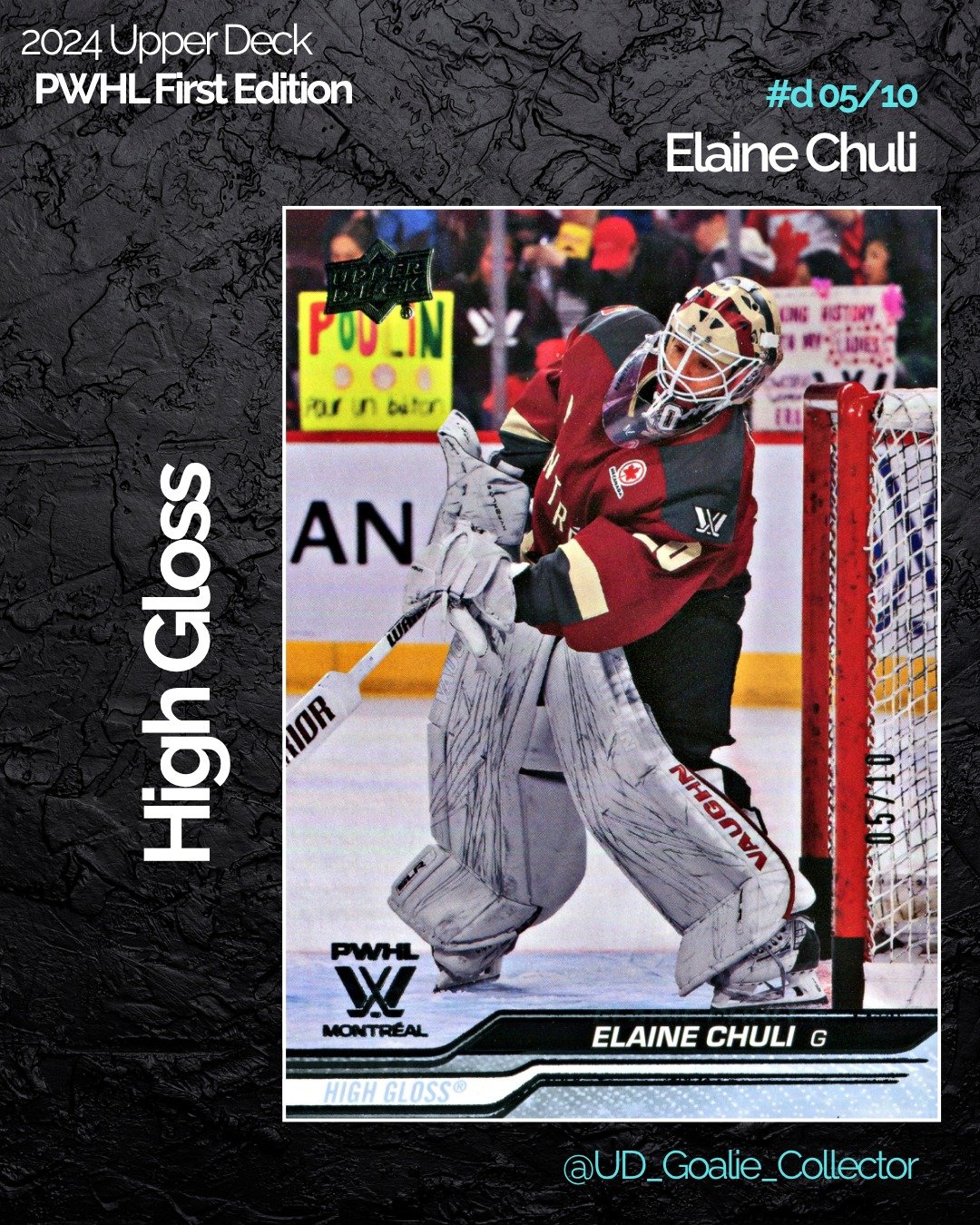 @echuli29 has had a historical career, and currently she's currently rocking the best mask in the league! 

As the person responsible PWHL products moving forward, I am super excited for everyone to see this year's set, including Elaine as she's in h