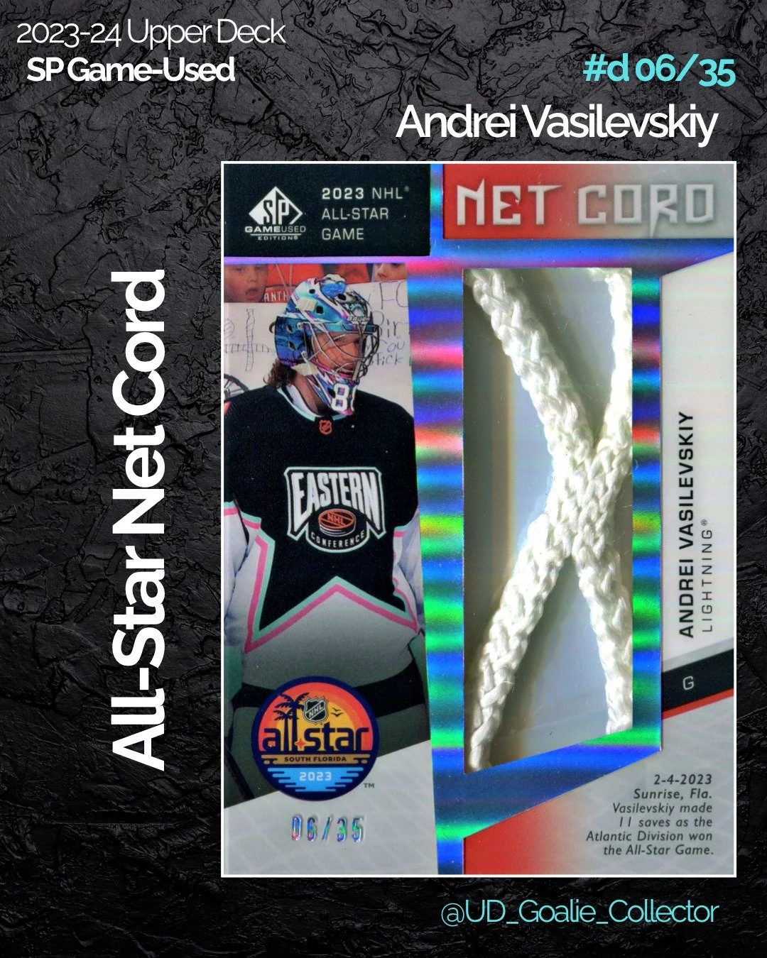 Are we done with All-Star Game's forever? I fell in love with the game of hockey by watching them and miss the vibe they had in the 90s! 

#andreivasilevskiy #spgameused #spgameusedhockey #goaliecollector
