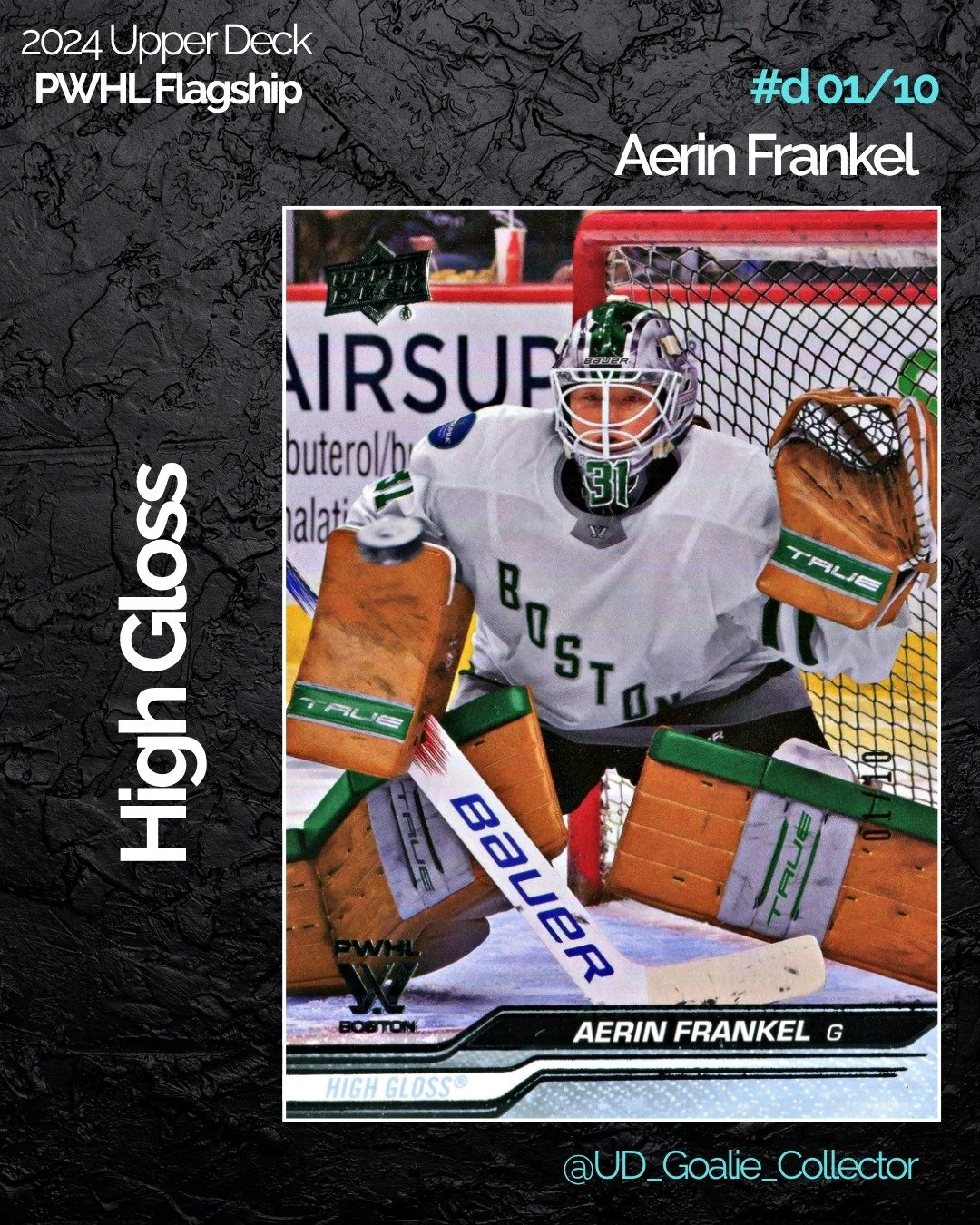 @aerin.frankel was nearly impossible to score on this year. Her base version of this card has gained significant value as of late. It feels great to have the High-Gloss version that I traded for on E-Pack a while back.

#aerinfrankel #upperdeckpwhl #