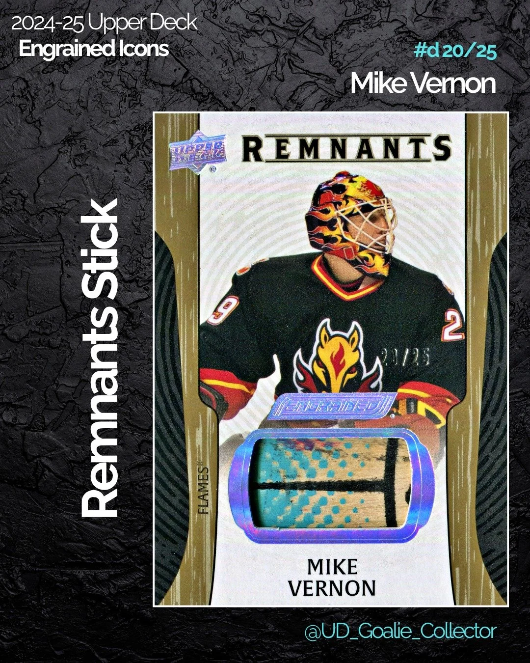 A game-used stick card with graphics on it of a Hall of Famer? Yes please!!

#mikevernon #upperdeckengrained #goaliecollector