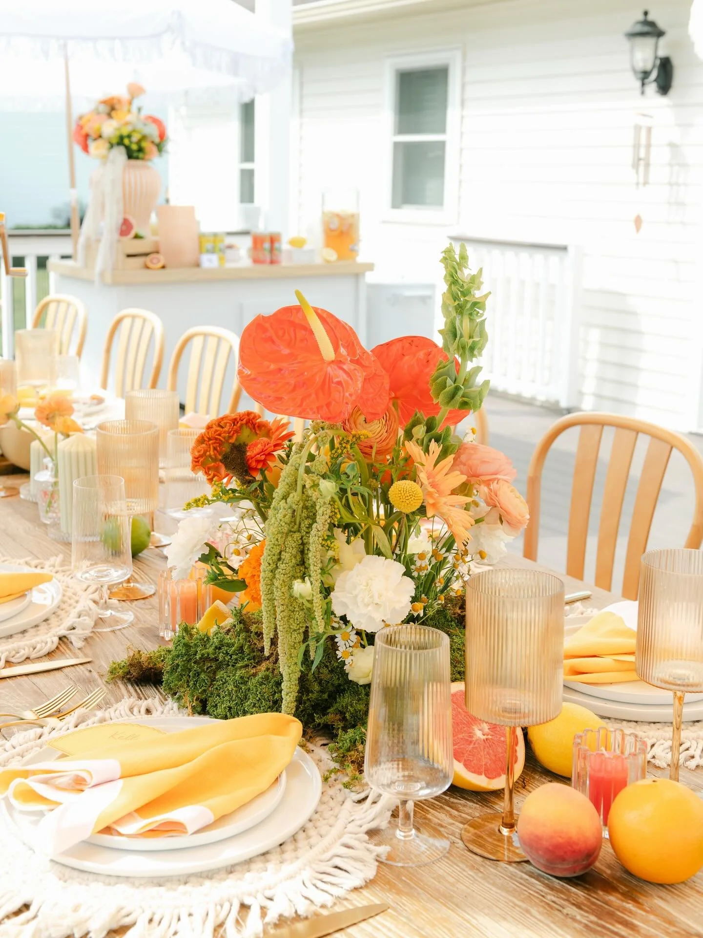 The sweetest Italian summer shower featuring our Savannah Charger, Celeste Wine Glass in honey, and Florence Water Glass 🍊🧡
info@finery-studio.com | www.finery-studio.com
Planner | @ne_occasion 
Florals | @scarpacidesigns 
Furniture rentals | @do
