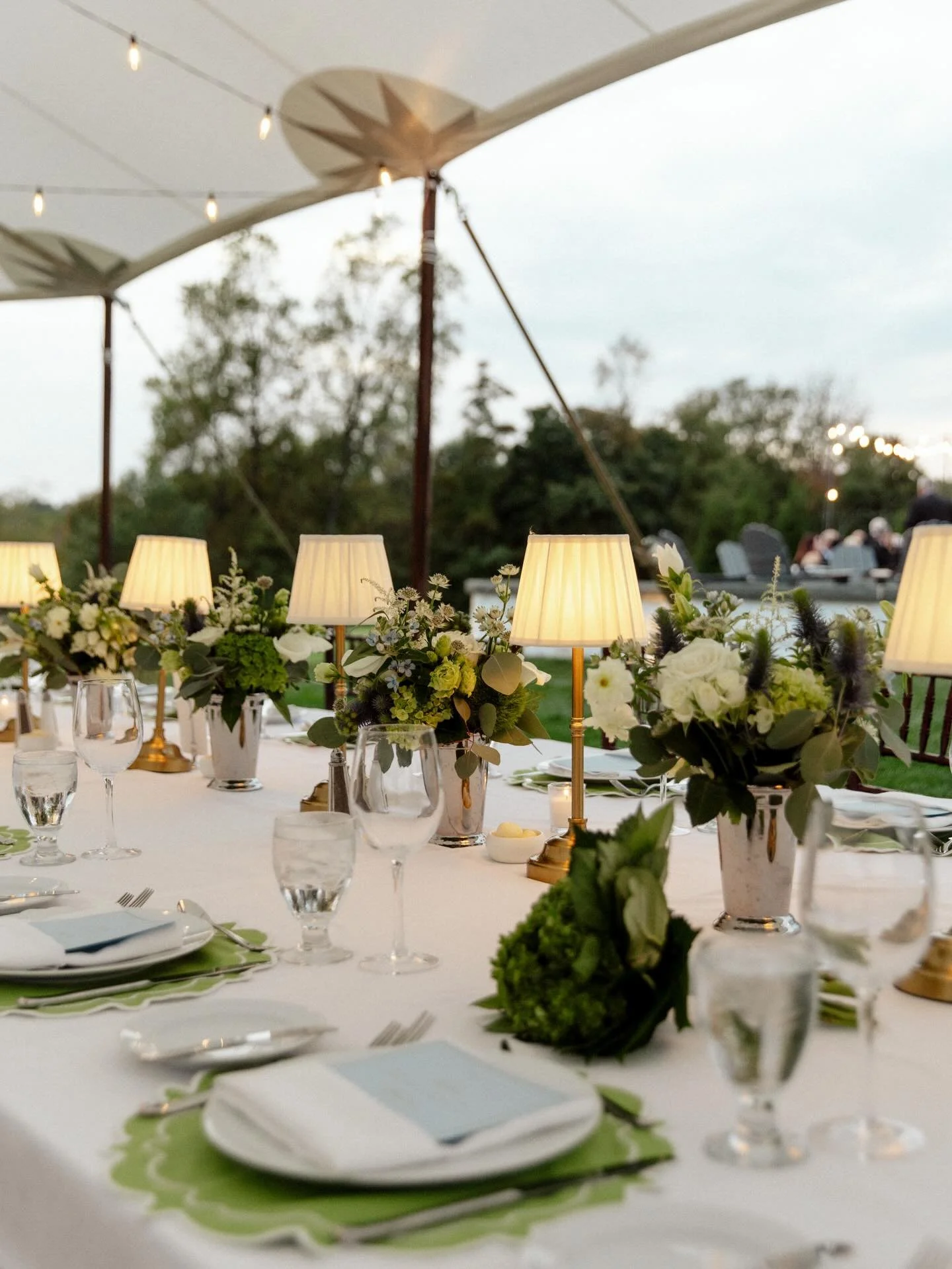 Soft, romantic lighting was the centerpiece at this tented wedding in Somerset Hills. Beautiful blue and green details created a serene atmosphere that felt effortlessly timeless and inviting. 

Planner | @peonyevents
Photographer | @kendallraephoto
