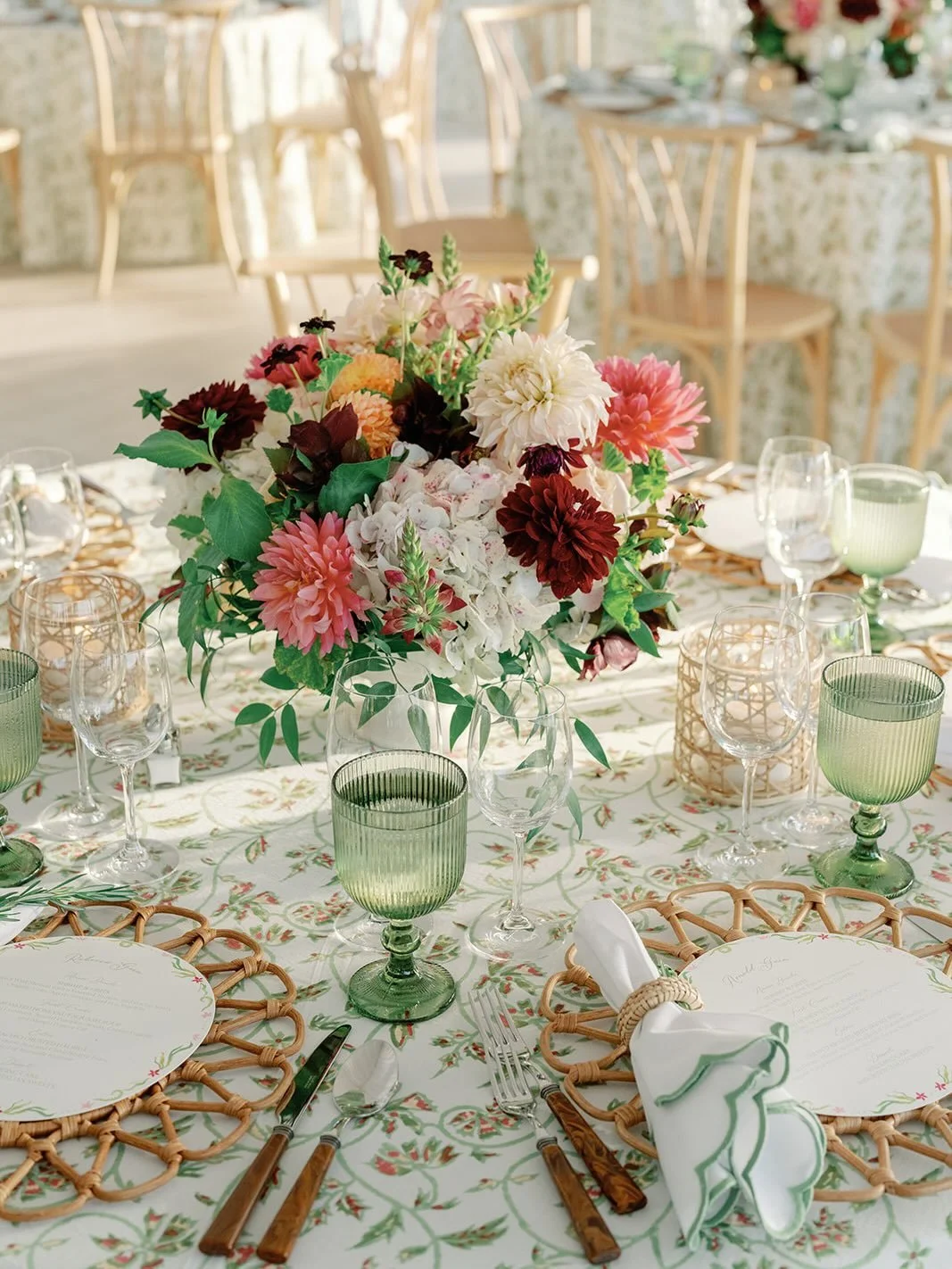 Spring is finally here and dreamy tented weddings are only a few months away. Throwing it back to one of our favorite events last year for the lovely @riegerandco featuring our Rio Goblet in green, Pearl Dinner Plates, and Charleston Charger Plates. 