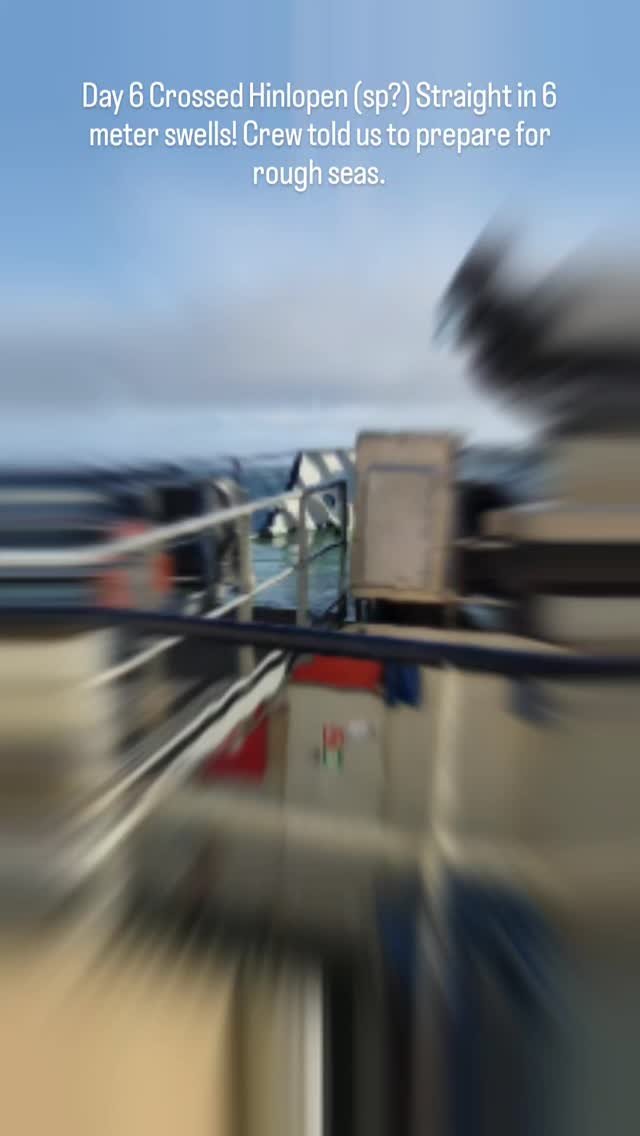 JULY 1 / Day 6 - we were back from the pack ice, traveling along the north end of the Svalbard archipelago and needed to cross the Hinlopen Strait (may be spelled wrong, cant read my writing! Hah!).
The window we had to move predicted rough seas - n