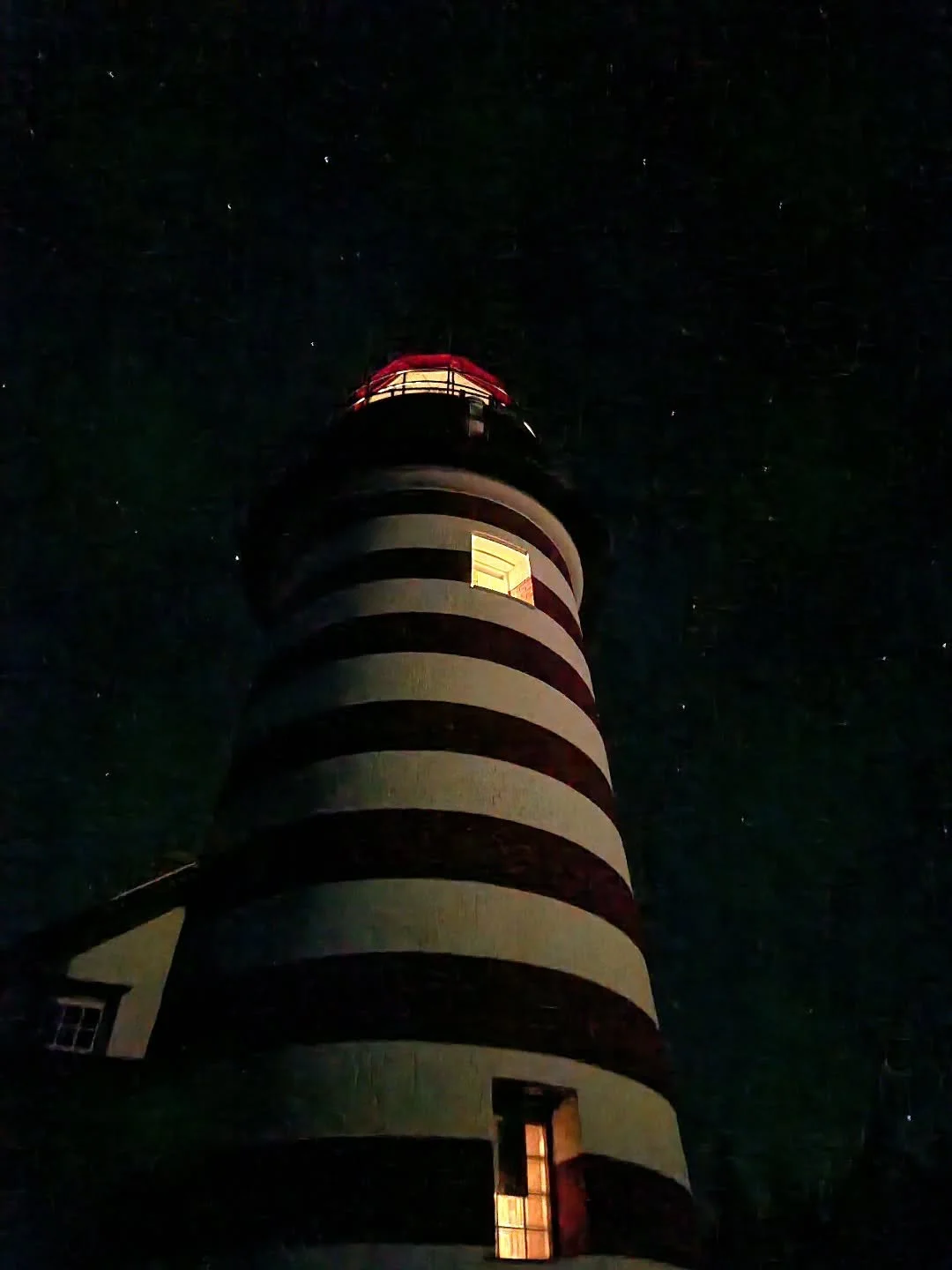 Out with @awoodworthphoto shooting stars! 

This is a quick CELLPHONE shot before wrapping up with the big cameras!  The moon is up at this time and lighting up the side of West Quoddy Head Light.

It really is amazing whether cell phones can do with