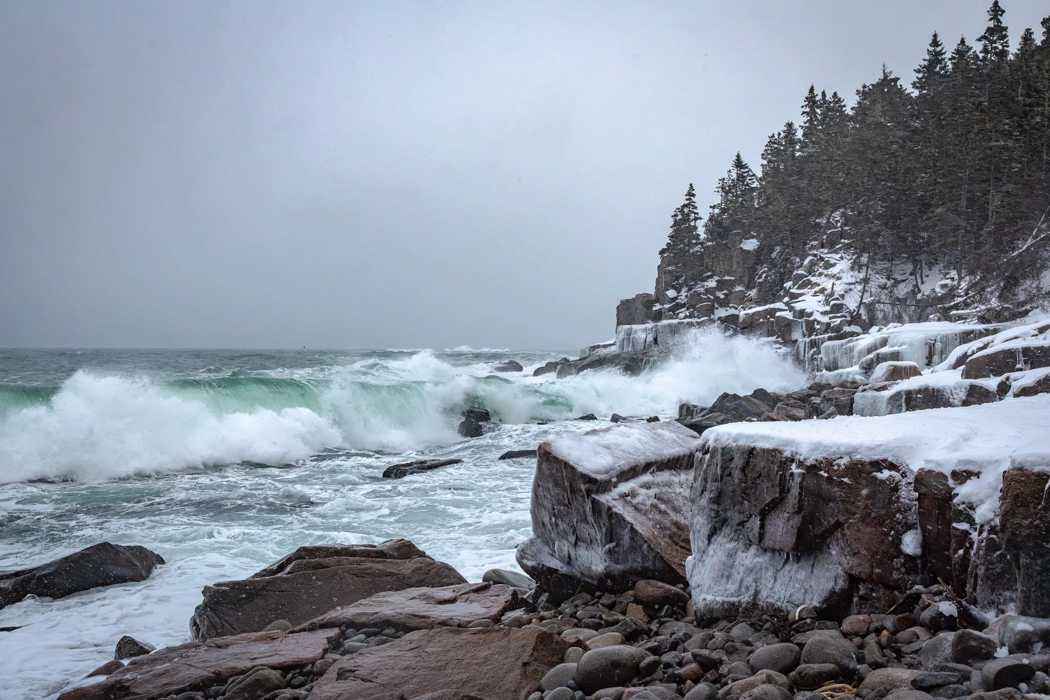 B O U L D E R - B E A C H - A C A D I A
Not all sunsets shine the same way.

We had two feet of snow last weekend so I got out to Boulder Beach to witness it. 

The winds were still up but the snow was slowing and I LOVED it!

I love how small the oc