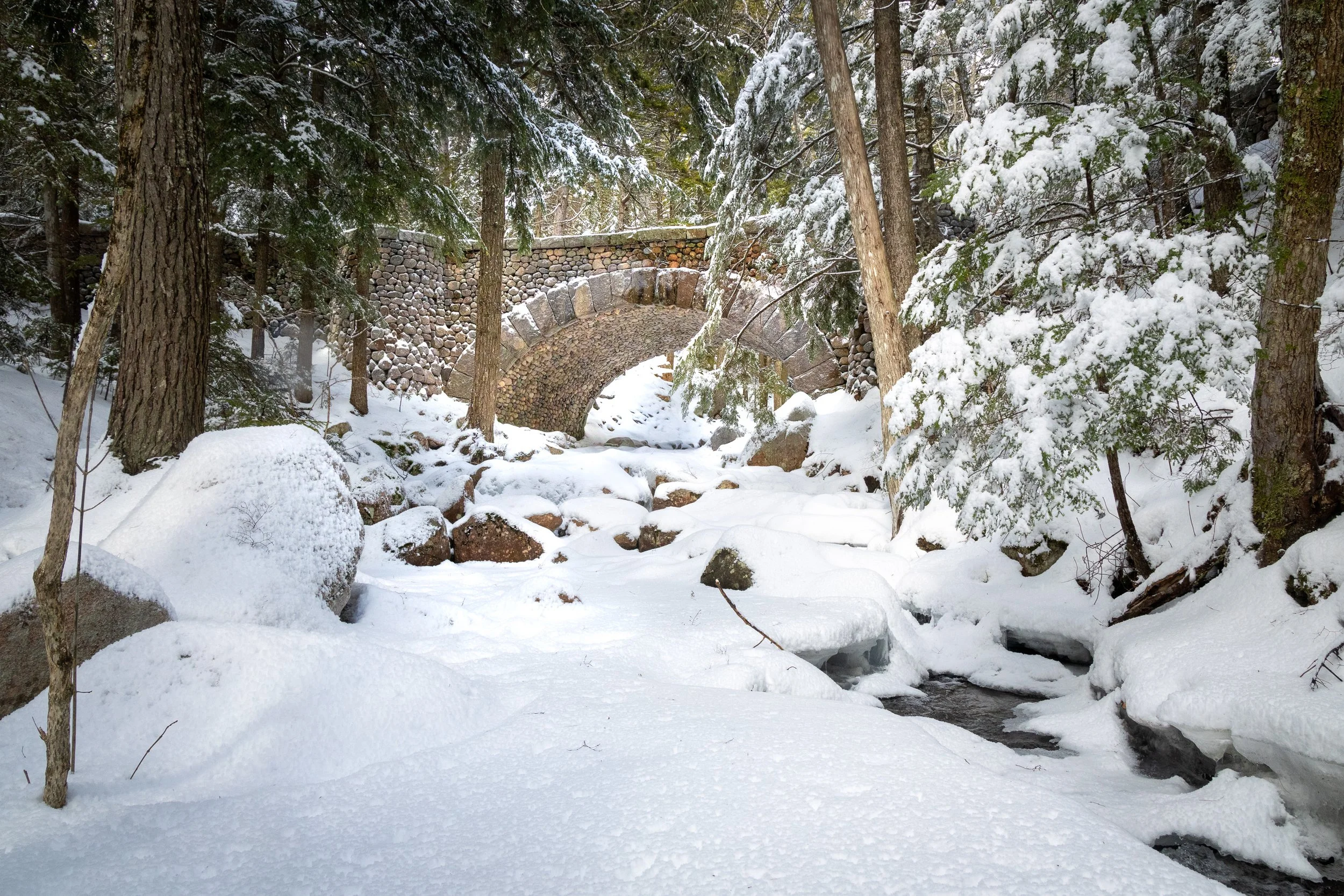 Winter at Cobblestone Bridge Acadia National Park