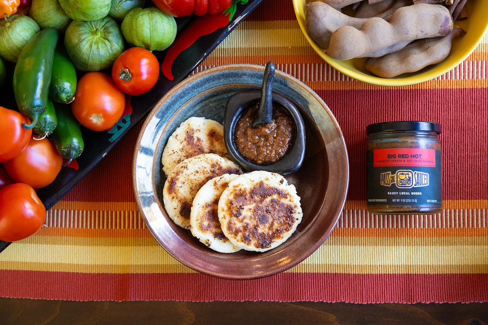 Colombian Arepas with a side of Big Red Hot Salsa