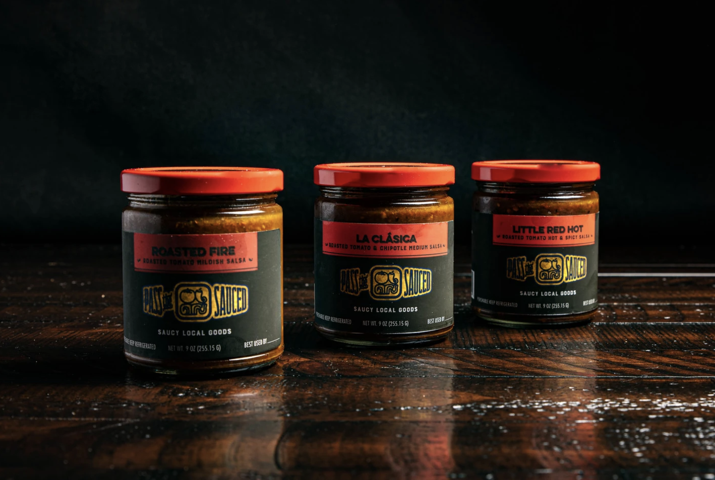 Our trio of mildish to hot salsas available year-round: Roasted Fire, La Clasica Chipotle & Little Red Hot