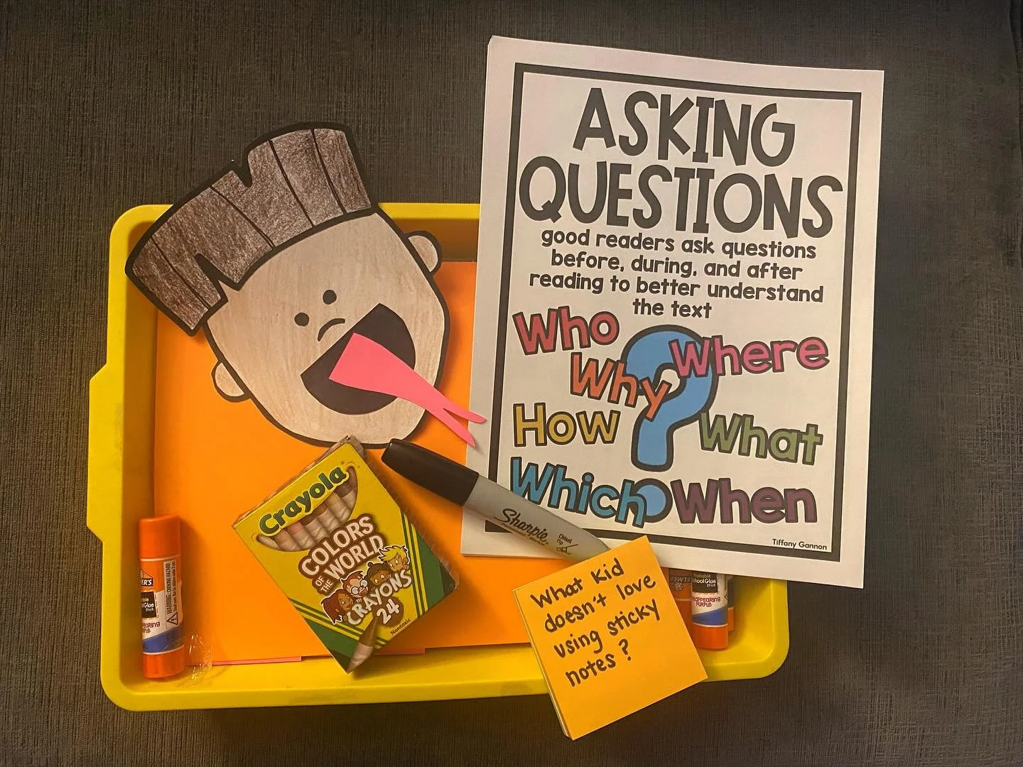 What kid (and teacher) doesn&rsquo;t love school supplies and using STICKY NOTES?! 📝 Excited for asking questions on post-it&rsquo;s about our non-fiction text at tomorrow&rsquo;s book club meet up!