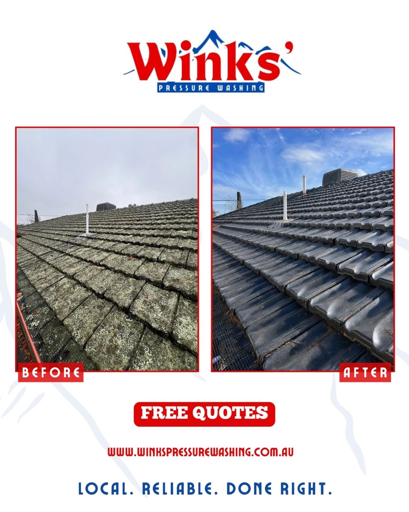 ROOF CLEANS 🪄

A professional roof clean can lift decades of built-up growth and grime, helping restore the look of your roof and bringing life back into your home&rsquo;s street appeal.

✔️ Remove stubborn lichen
✔️ Improve appearance
✔️ Extend the