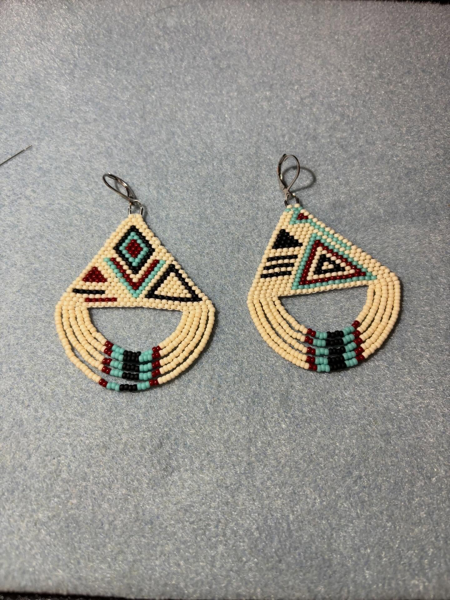 Desert halo looped fringe earrings- I love how these are complimentary yet not a matching pair. Available at my next drop coming soon! (Pattern by snails and fairy dust)