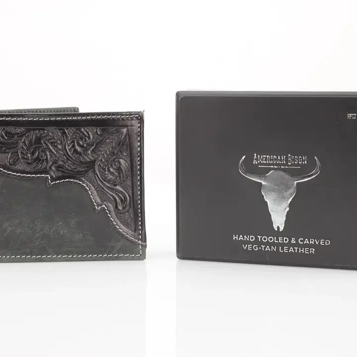 American Bison Oil Pull Up Bifold Wallet Tooled ABW028c.webp