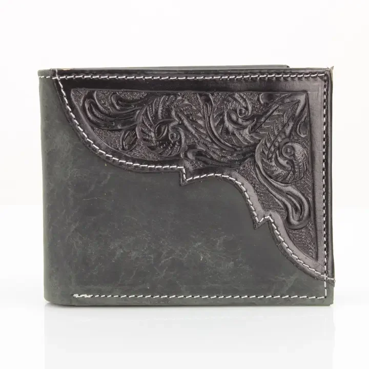 American Bison Oil Pull Up Bifold Wallet Tooled ABW028