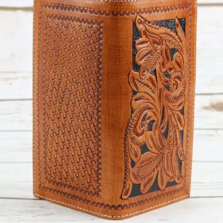 Tooled Leather Men's Rodeo Wallet in Tan Ab W04 Tan3.webp
