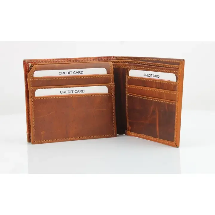 American Bison Oil Pull Up Bifold Wallet Tooled ABW028j.webp