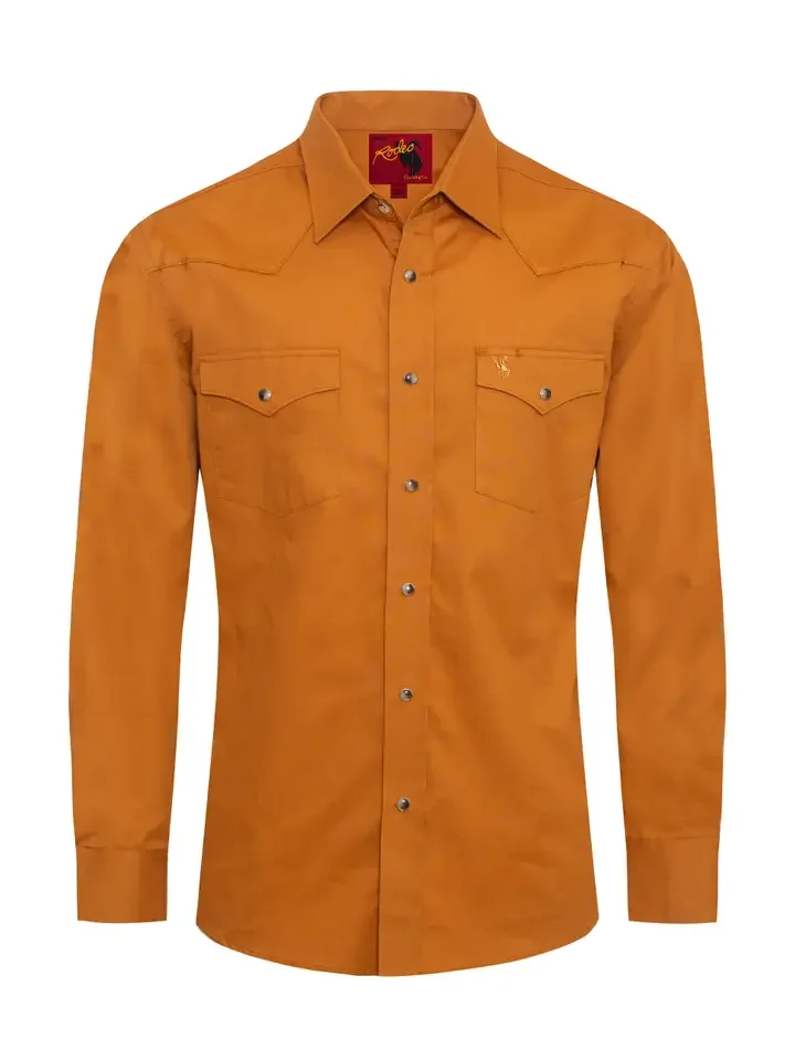 Men's Western Solid Twill Shirt-AC108L-COGNAC