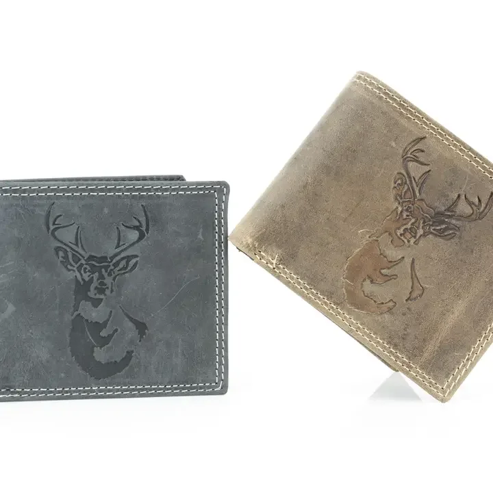 Men’S Bi-Fold Wallet with Deer Antler Emboss