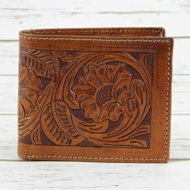 Tooled Leather Men's Wallet in Tan Ab W03 Tan