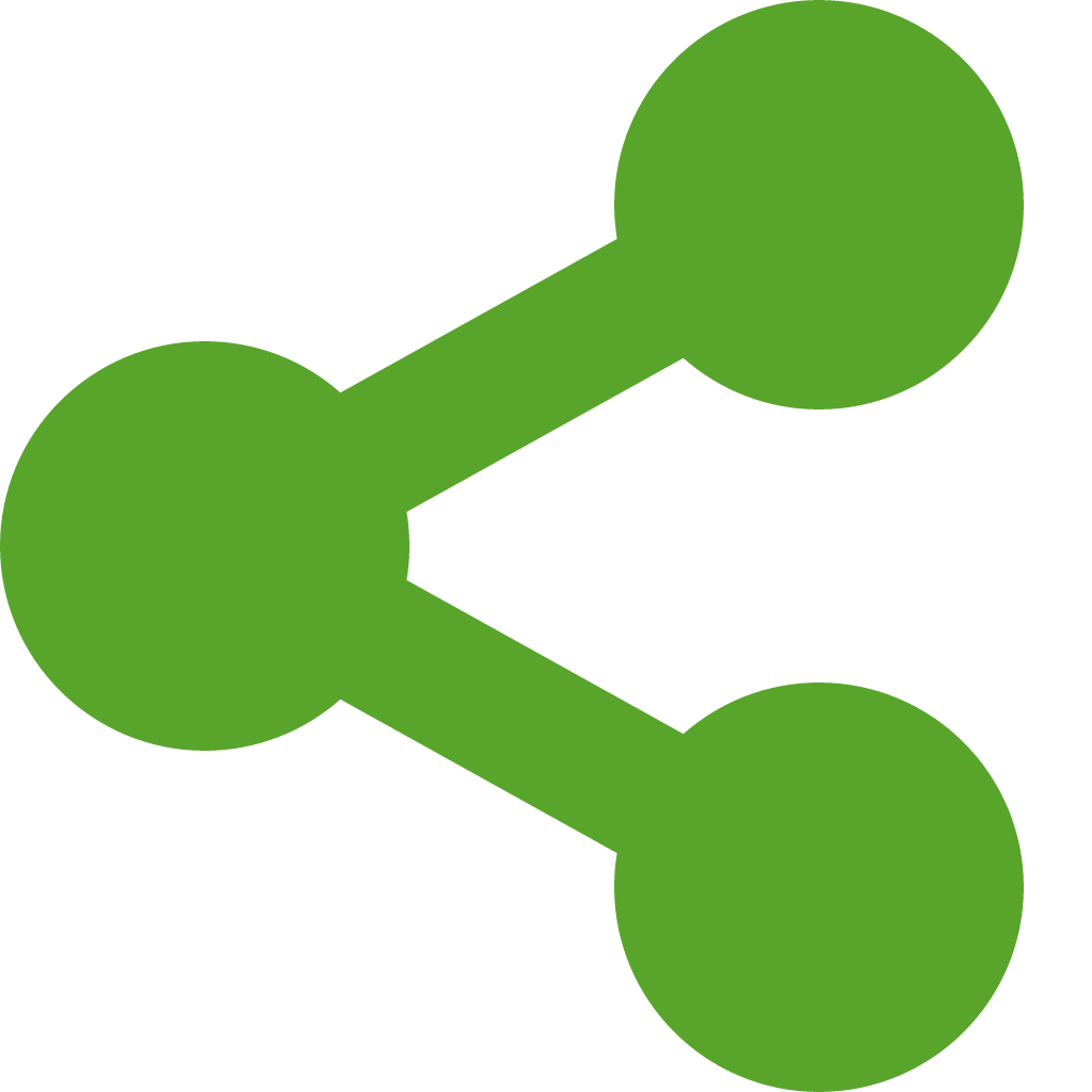 Green share icon with three connected circles and lines.